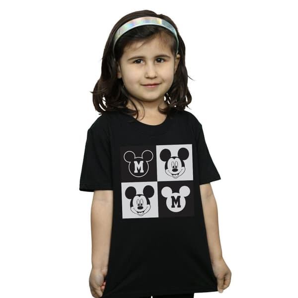 Disney Girls Mickey Mouse Smiling Squares Cotton T-Shirt