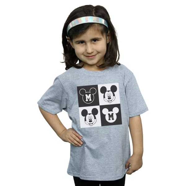 Disney Girls Mickey Mouse Smiling Squares Cotton T-Shirt