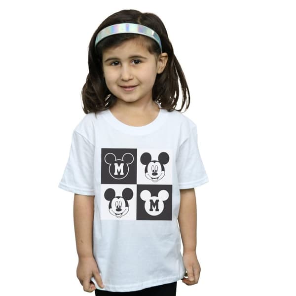 Disney Girls Mickey Mouse Smiling Squares Cotton T-Shirt