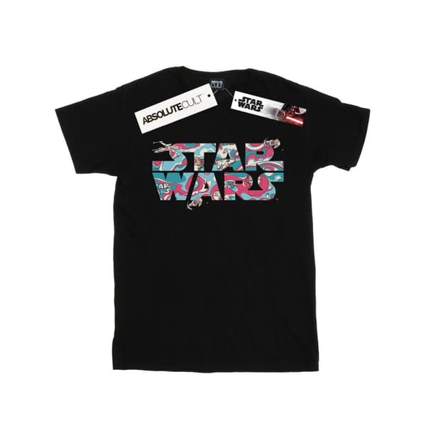 Star Wars T-shirt i bomull med Wavy Ship-logotyp för flickor Black 12-13 Years