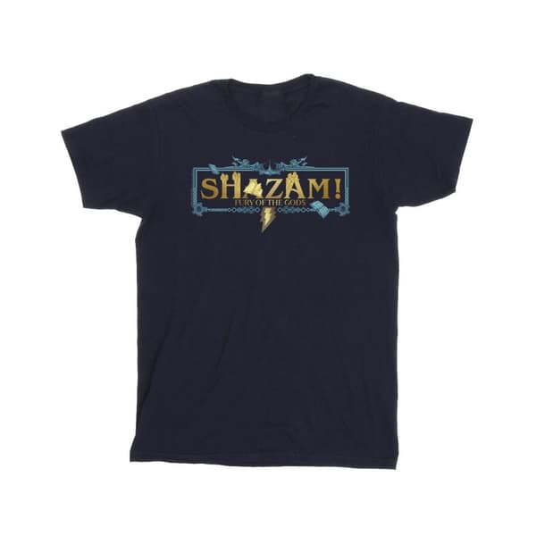 DC Comics Shazam Fury Of The Gods - T-shirt i bomull med gyllene logotyp för flickor Navy Blue 9-11 Years