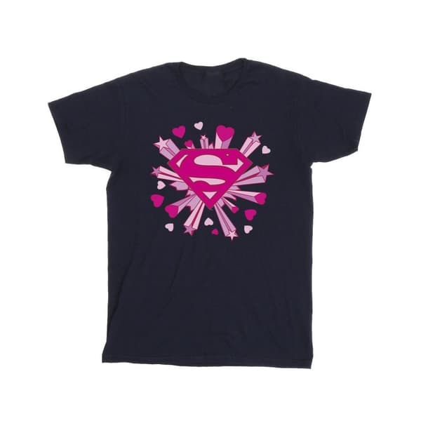 DC Comics Herr Superman - rosa t-shirt med hjärtan och stjärnor och logotyp