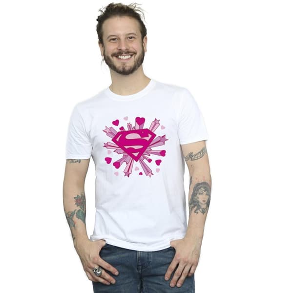DC Comics Herr Superman - rosa t-shirt med hjärtan och stjärnor och logotyp