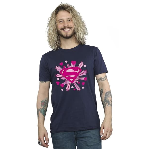 DC Comics Herr Superman - rosa t-shirt med hjärtan och stjärnor och logotyp