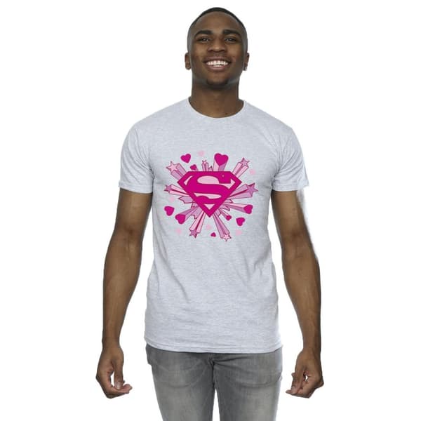 DC Comics Mens Superman Pink Hearts And Stars Logo T-Shirt