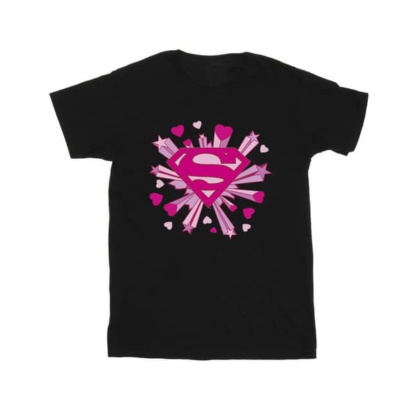 DC Comics Herr Superman - rosa t-shirt med hjärtan och stjärnor och logotyp