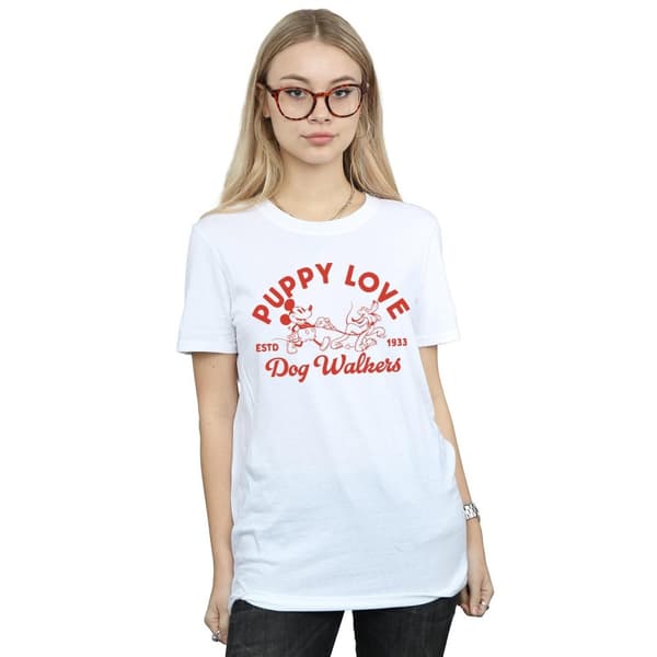 Disney Dam/Tjej Musse Pigg Puppy Love Boyfriend T-shirt i bomull
