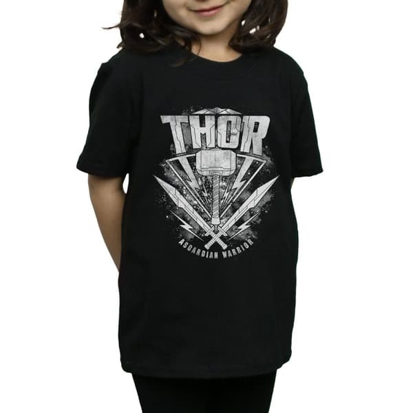 Marvel Girls Thor Ragnarok Hammer Logo Cotton T-Shirt