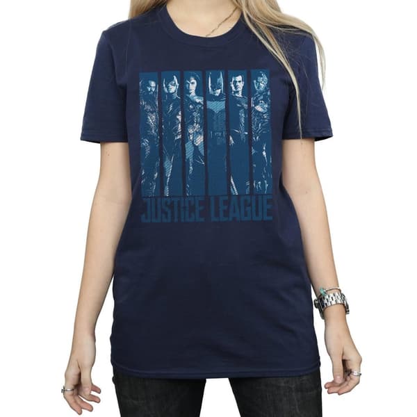 DC Comics Womens/Ladies Justice League Movie Double Indigo Cotton Boyfriend T-Shirt
