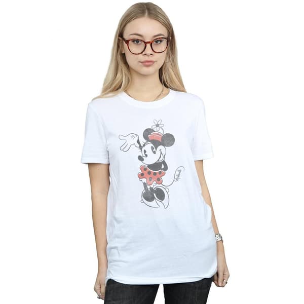 Disney Womens/Ladies Minnie Mouse Waving Cotton Boyfriend T-Shirt