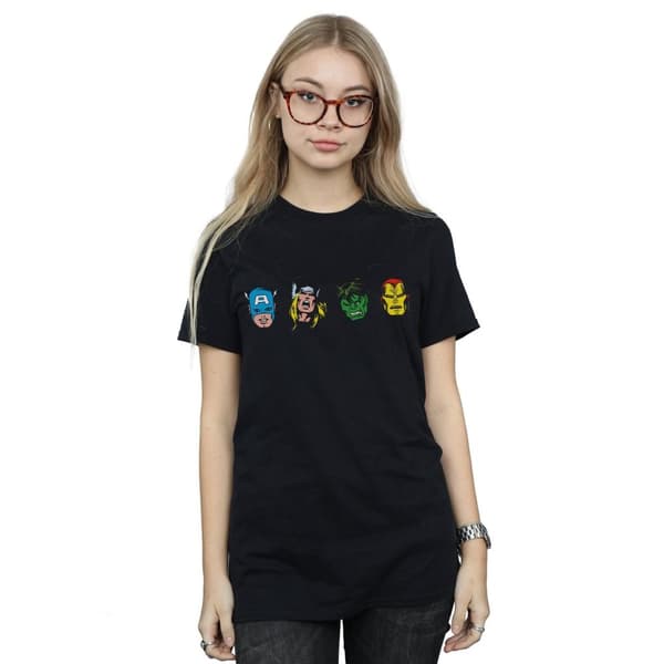 Marvel Womens/Ladies Avengers Comic Heads Cotton Boyfriend T-Shirt