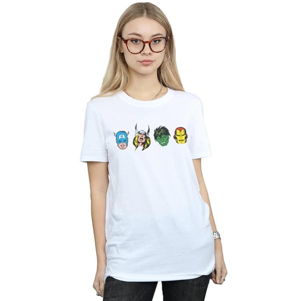 Marvel Womens/Ladies Avengers Comic Heads Cotton Boyfriend T-Shirt