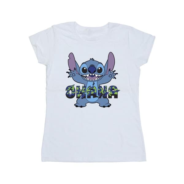 Disney Womens/Ladies Lilo And Stitch Ohana Blue Glitch Cotton T-Shirt