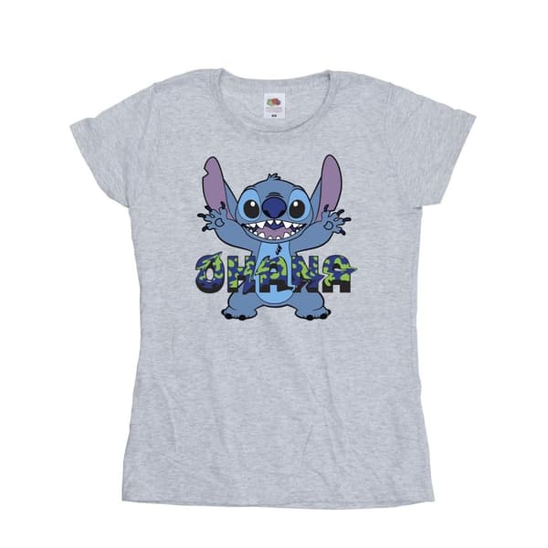Disney Womens/Ladies Lilo And Stitch Ohana Blue Glitch Cotton T-Shirt