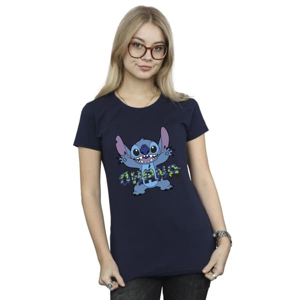Disney Dam/Tjej Lilo And Stitch Ohana Blå Glitch Bomulls-T-shirt