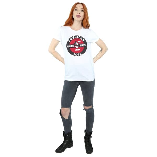 Disney Womens/Ladies Mickey Mouse American Icon Cotton Boyfriend T-Shirt