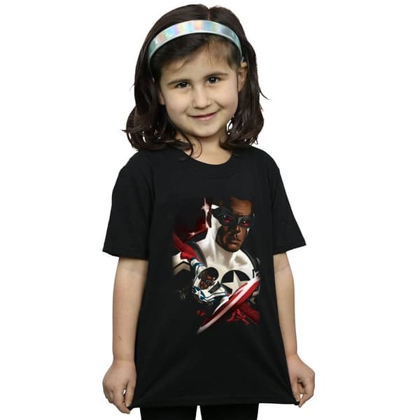 Marvel T-shirt i bomull med porträtt av Captain America Sam Wilson för flickor