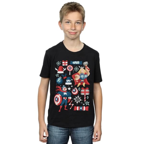 Marvel Boys Thor And Captain America Christmas Day T-Shirt