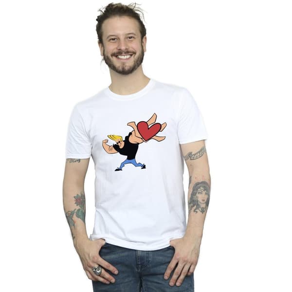 Johnny Bravo Mens Heart Present T-Shirt