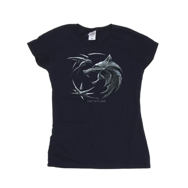 Netflix Dam/Tjej The Witcher Wolf Logo Bomulls-T-shirt