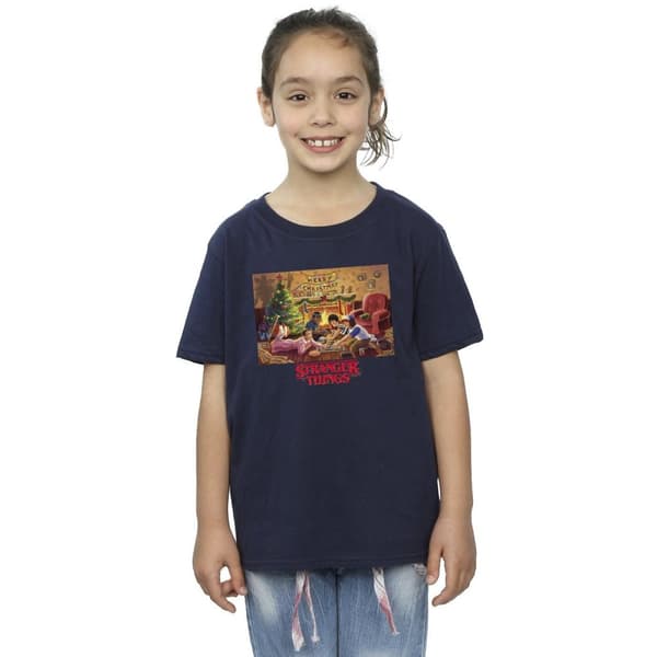 Netflix Stranger Things Christmas Gathering T-shirt i bomull för flickor