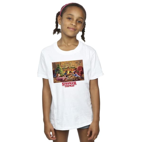 Netflix Stranger Things Christmas Gathering T-shirt i bomull för flickor