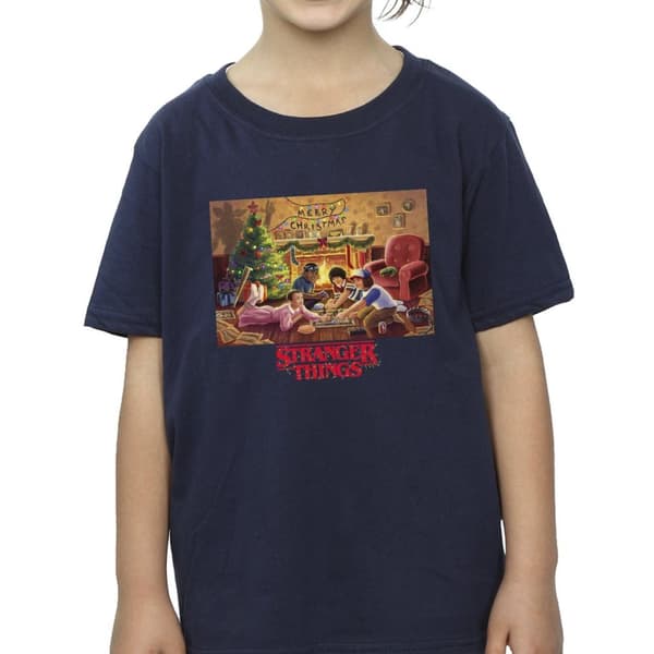 Netflix Stranger Things Christmas Gathering T-shirt i bomull för flickor