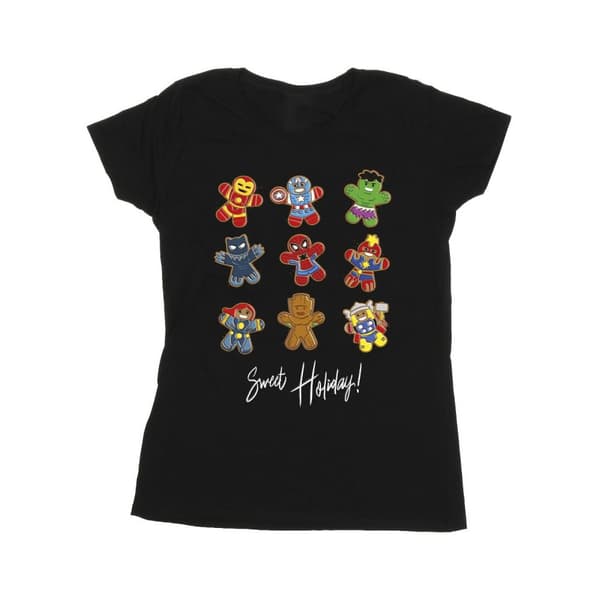 Marvel Womens/Ladies Gingerbread Avengers Cotton T-Shirt Black L