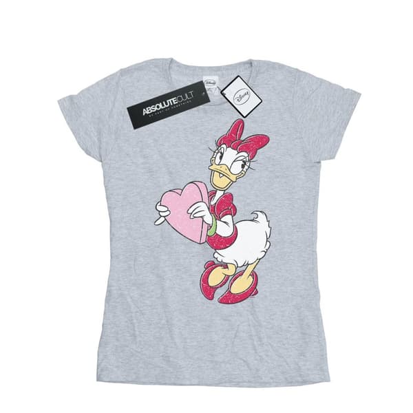 Disney Womens/Ladies Daisy Duck Love Heart Cotton T-Shirt Sports Grey L