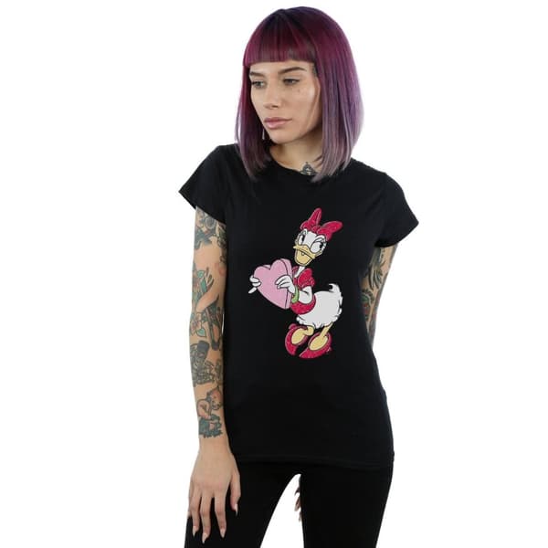 Disney Womens/Ladies Daisy Duck Love Heart Cotton T-Shirt