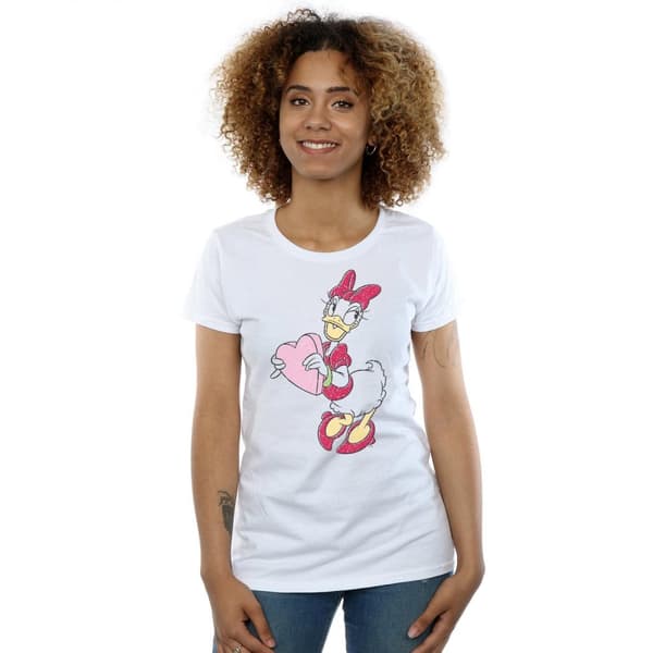 Disney Womens/Ladies Daisy Duck Love Heart Cotton T-Shirt