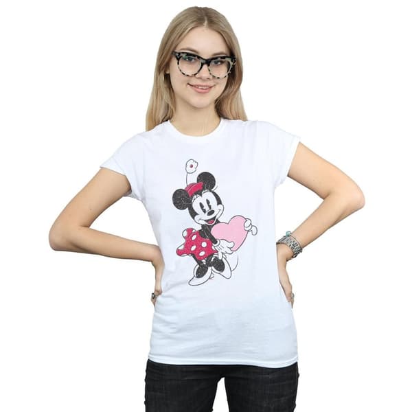 Disney Womens/Ladies Minnie Mouse Love Heart Cotton T-Shirt