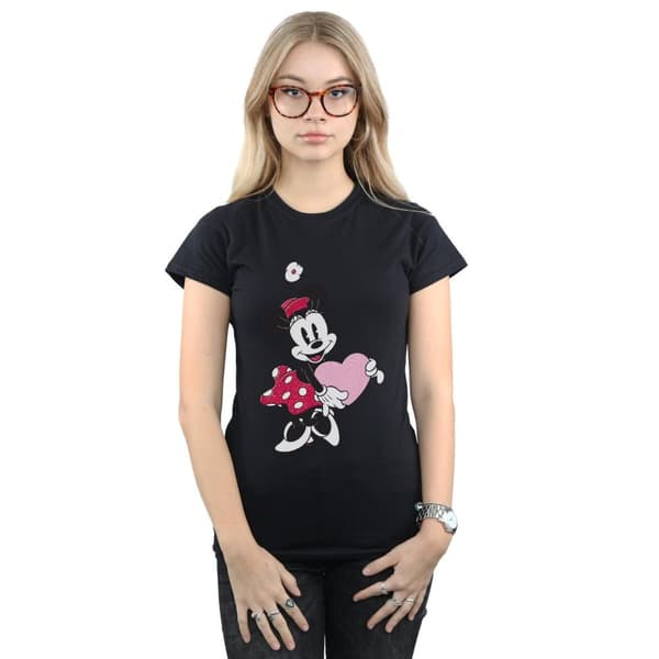 Disney Womens/Ladies Minnie Mouse Love Heart Cotton T-Shirt