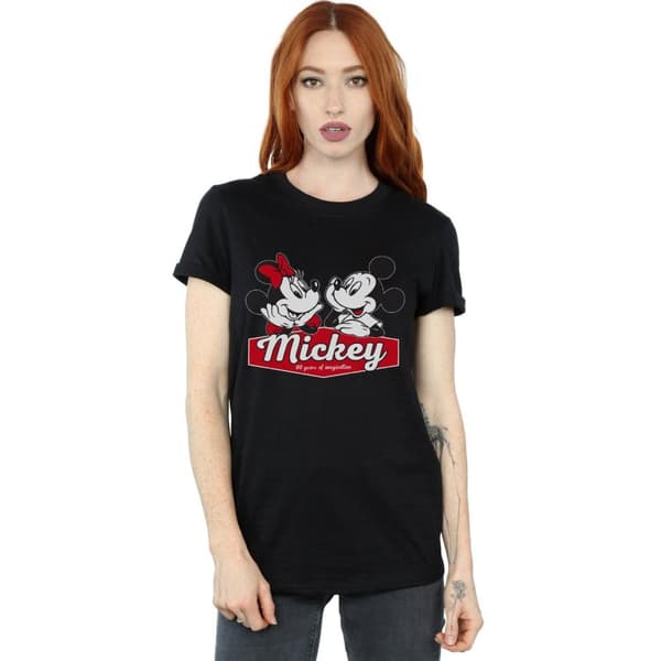 Disney Womens/Ladies Mickie And Minnie 90 Years Cotton Boyfriend T-Shirt