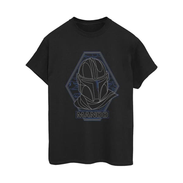 Star Wars Dam/Lady The Mandalorian Outline Helm Diamond Boyfriend T-shirt i bomull