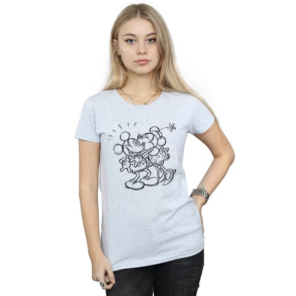 Disney Womens/Ladies Mickey And Minnie Mouse Kiss Sketch Cotton T-Shirt