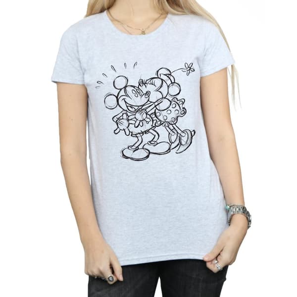 Disney Womens/Ladies Mickey And Minnie Mouse Kiss Sketch Cotton T-Shirt