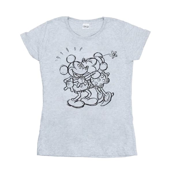 Disney Womens/Ladies Mickey And Minnie Mouse Kiss Sketch Cotton T-Shirt