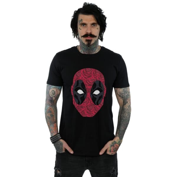 Marvel Mens Deadpool Head Of Roses T-Shirt