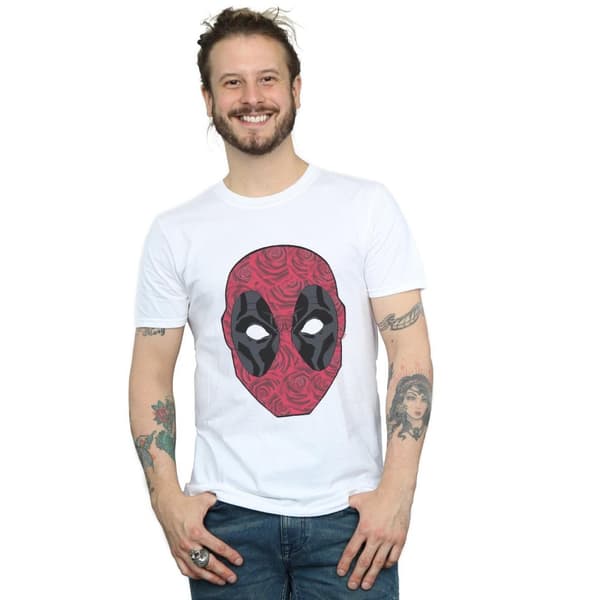 Marvel Mens Deadpool Head Of Roses T-Shirt