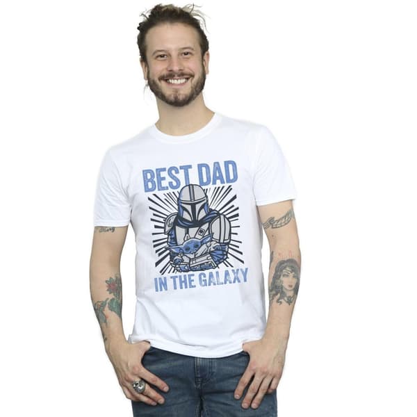Star Wars Mens Mandalorian Best Dad Galaxy T-Shirt