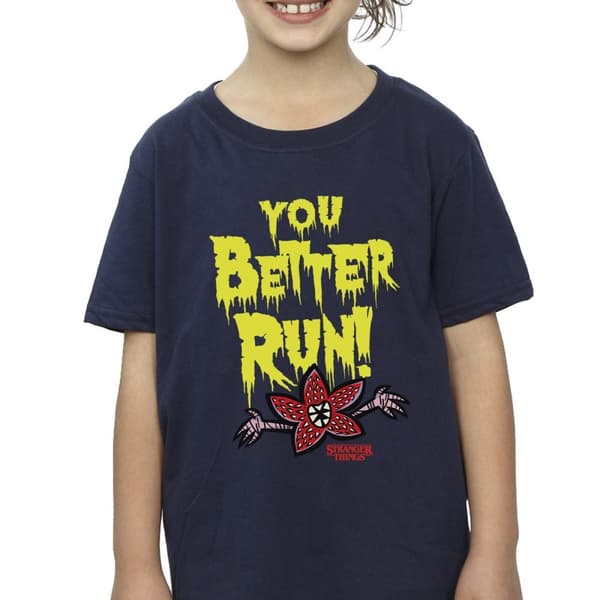 Netflix Stranger Things You Better Run bomulls-T-shirt för flickor