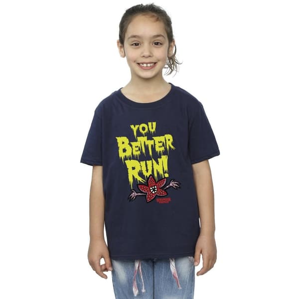 Netflix Stranger Things You Better Run bomulls-T-shirt för flickor