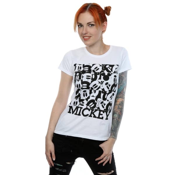 Disney Womens/Ladies Mickey Mouse Grid Cotton T-Shirt