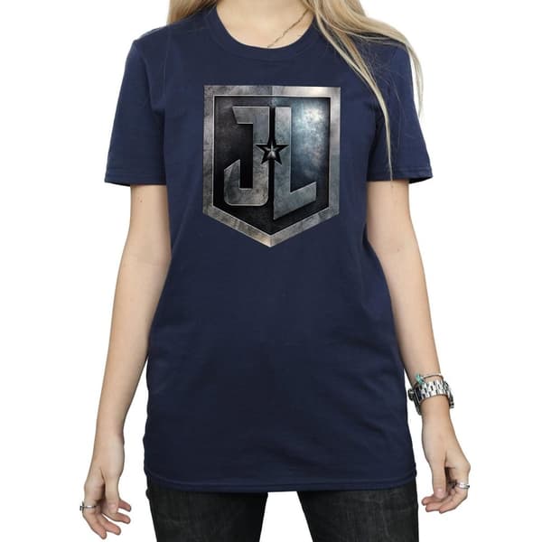 DC Comics Womens/Ladies Justice League Movie Shield Cotton Boyfriend T-Shirt