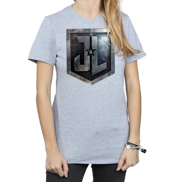 DC Comics Womens/Ladies Justice League Movie Shield Cotton Boyfriend T-Shirt