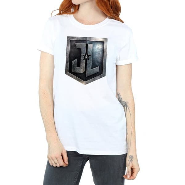 DC Comics Womens/Ladies Justice League Movie Shield Cotton Boyfriend T-Shirt