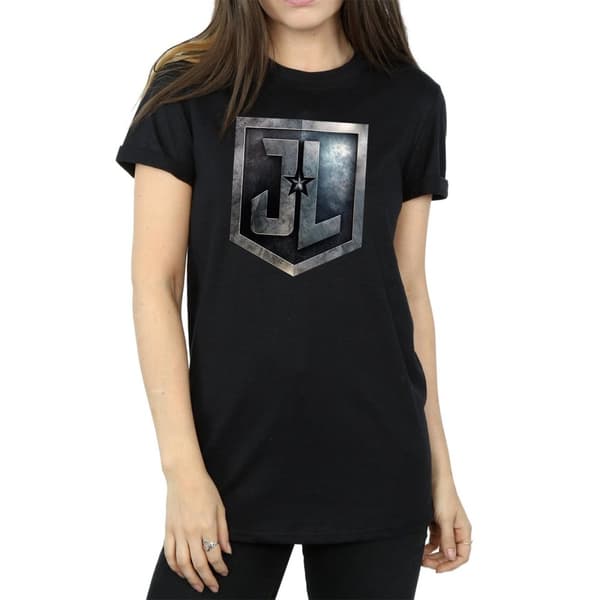 DC Comics Womens/Ladies Justice League Movie Shield Cotton Boyfriend T-Shirt