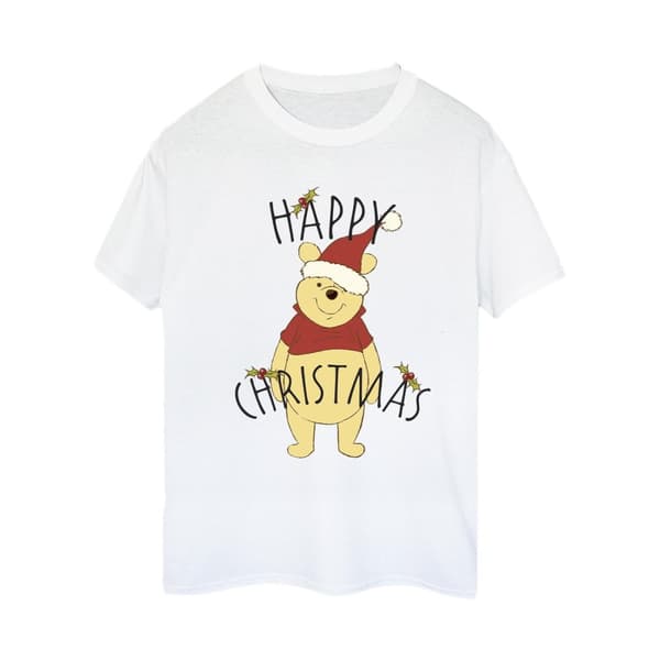 Disney Womens/Ladies Winnie The Pooh Happy Christmas Holly Cotton Boyfriend T-Shirt