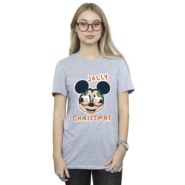 Disney Dam/Tjej Musse Pigg Jolly Christmas Glasögon Boyfriend T-shirt i bomull